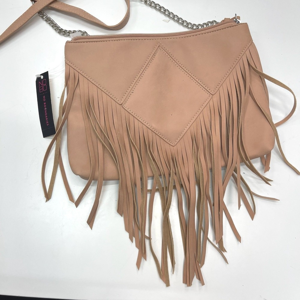 No Boundaries Tan‎ Faux Leather Fringe Crossbody Bag Boho Western Diamond Stitch